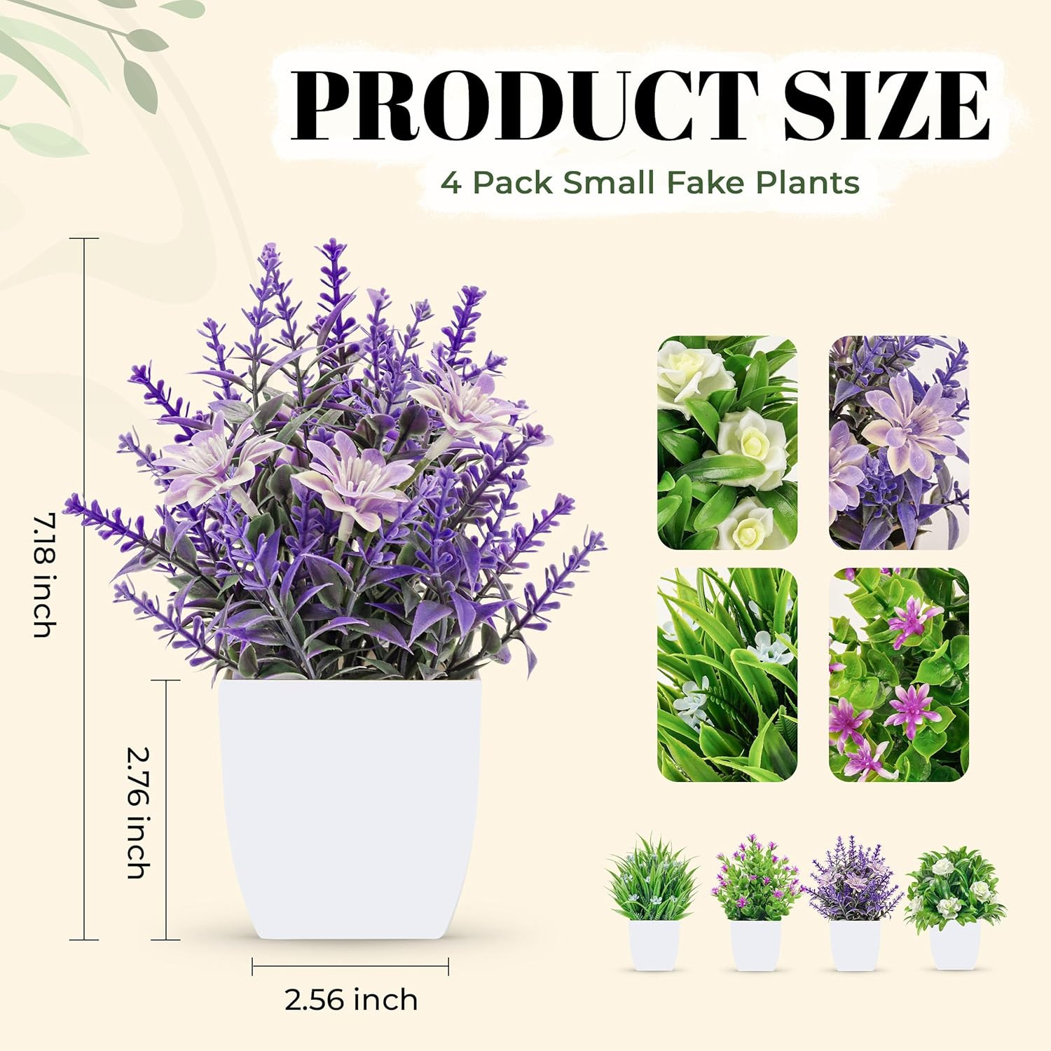 4 Pack Small Fake Flowers Plants Spring Decorations for Centerpiece Table Decora gallery