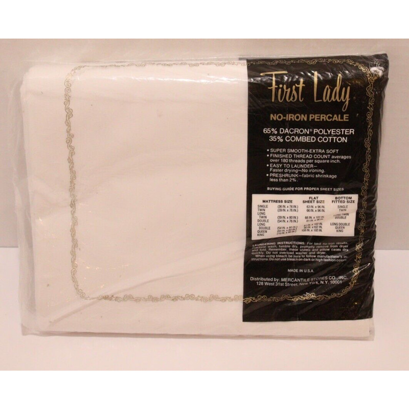 First Lady Double Full Flat Sheet Percale White No Iron 81x96 NEW gallery