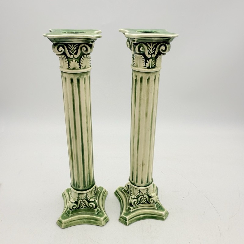 Green Ceramic Candlestick Holders Pair Column Home Decor gallery