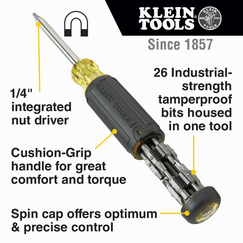 Klein Tools 32307 Multi-bit Tamperproof Screwdriver, One Size, Black/Yellow gallery