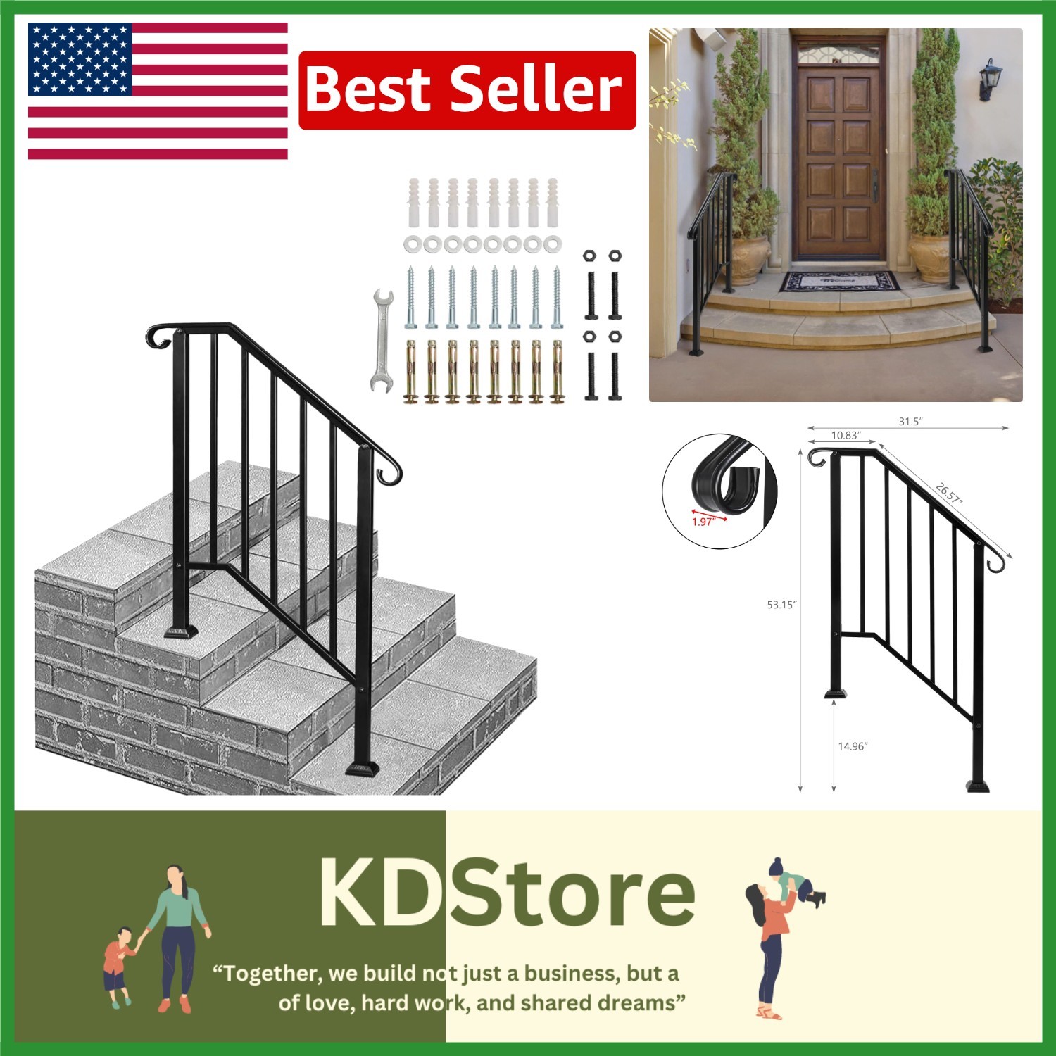 Versatile Wrought Iron Outdoor Handrail for Steps - Supports 300 lbs Capacity gallery