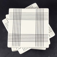Threshold Stoneware Coasters White Black Stripe Modern Geometric 4 1/8″ Set/4