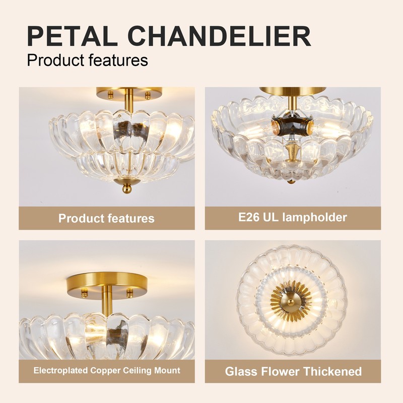 12" Close to Ceiling Light Semi Flush Mount Clear Flower Glass Fixture Bedroom gallery