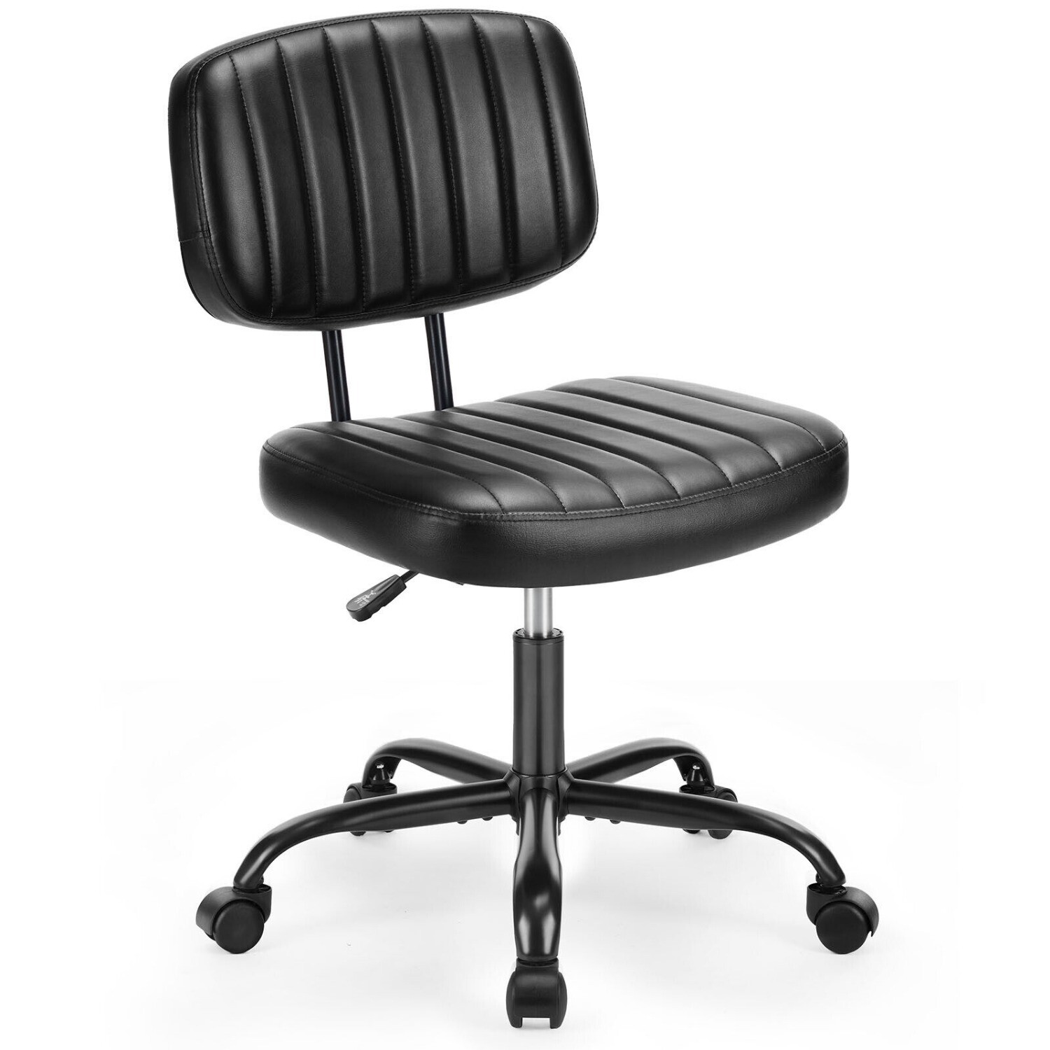 Armless Swivel Vanity Chair,Comfy PU Leather,Home Office Small Chair w/ Wheels gallery