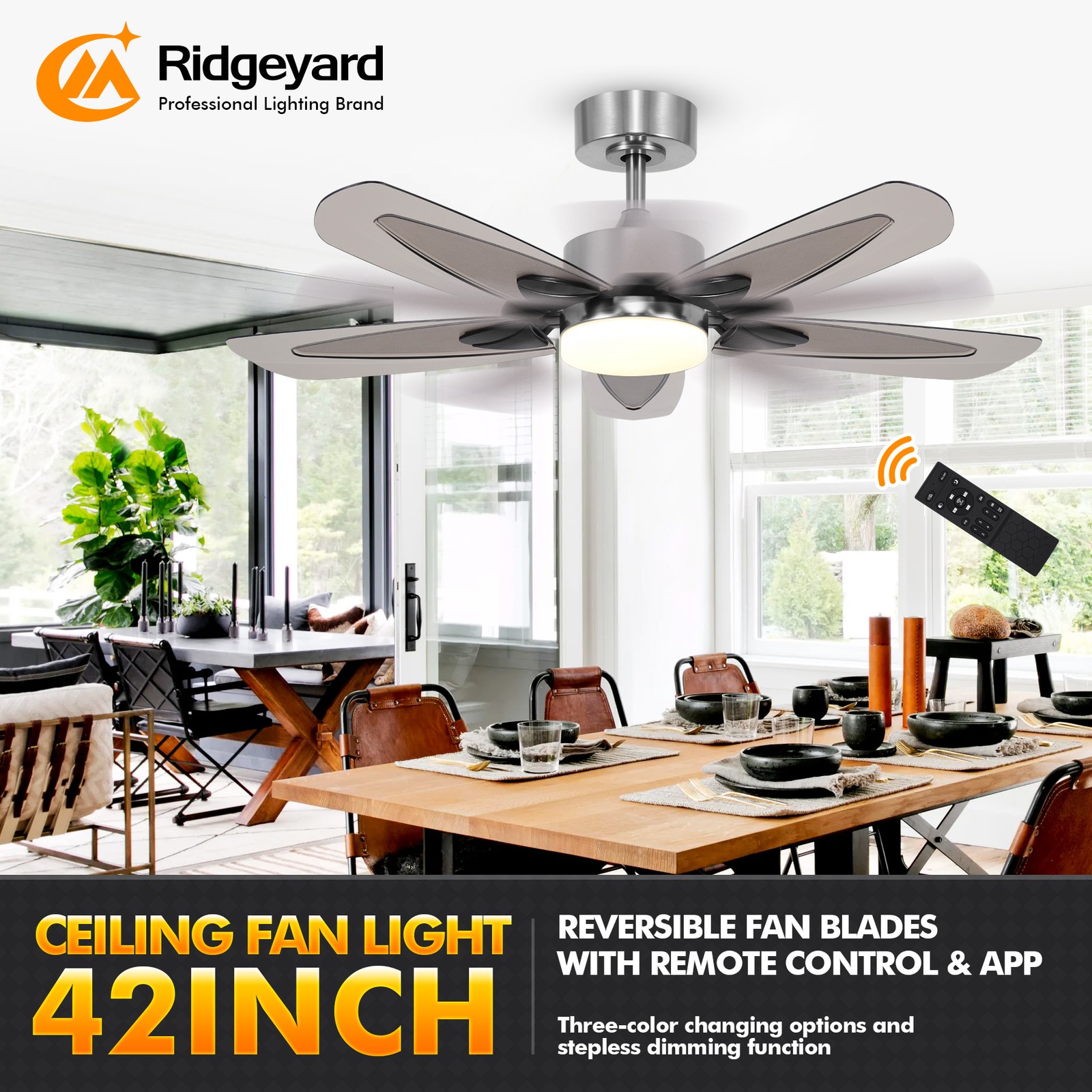42" Ceiling Fan with LED Light & Remote Control Pendant Lamp 5 Blades 6 Speeds gallery