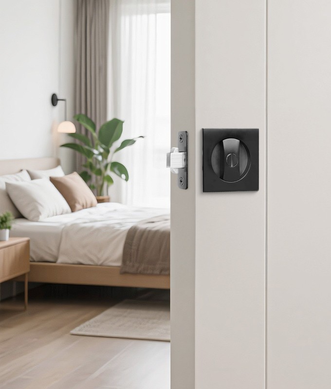 Embedded Folding Pocket Door Lock with Adjustable Latch for 2-3/8" Backset-USA gallery