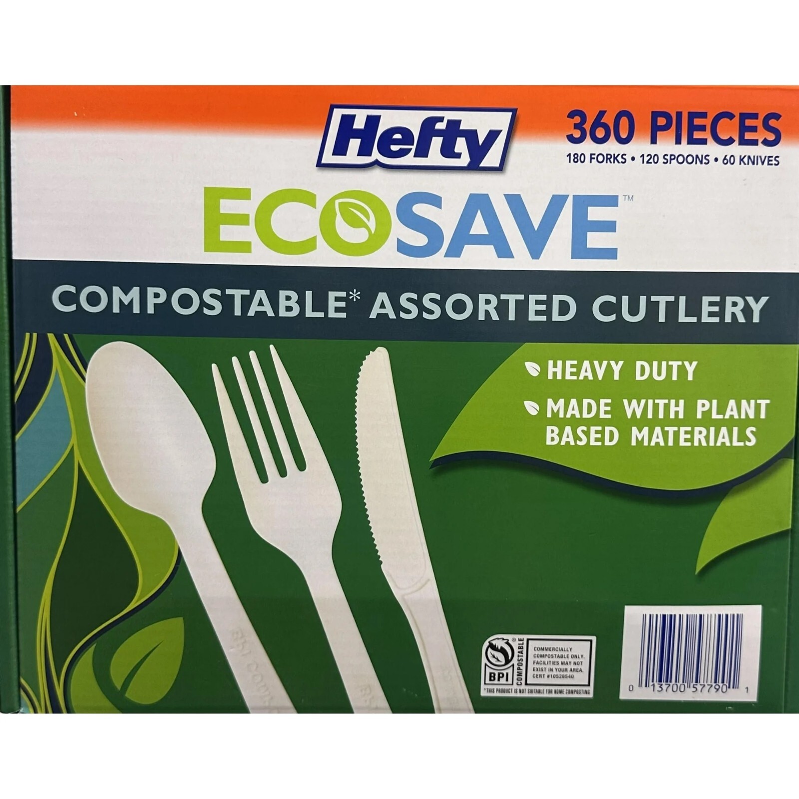 Hefty Ecosave Compostable Assorted Cutlery, 360pc -180 fork, 120 spoon, 60 knife gallery