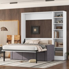 Murphy Wall Bed with Sofa & Storage Shelves Wood Murphy Chest Cabinet Furniture