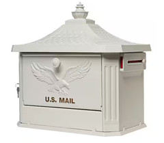 Architectural Mailboxes Large White Locking Mailbox 2 Keys, Flag, Post Mount