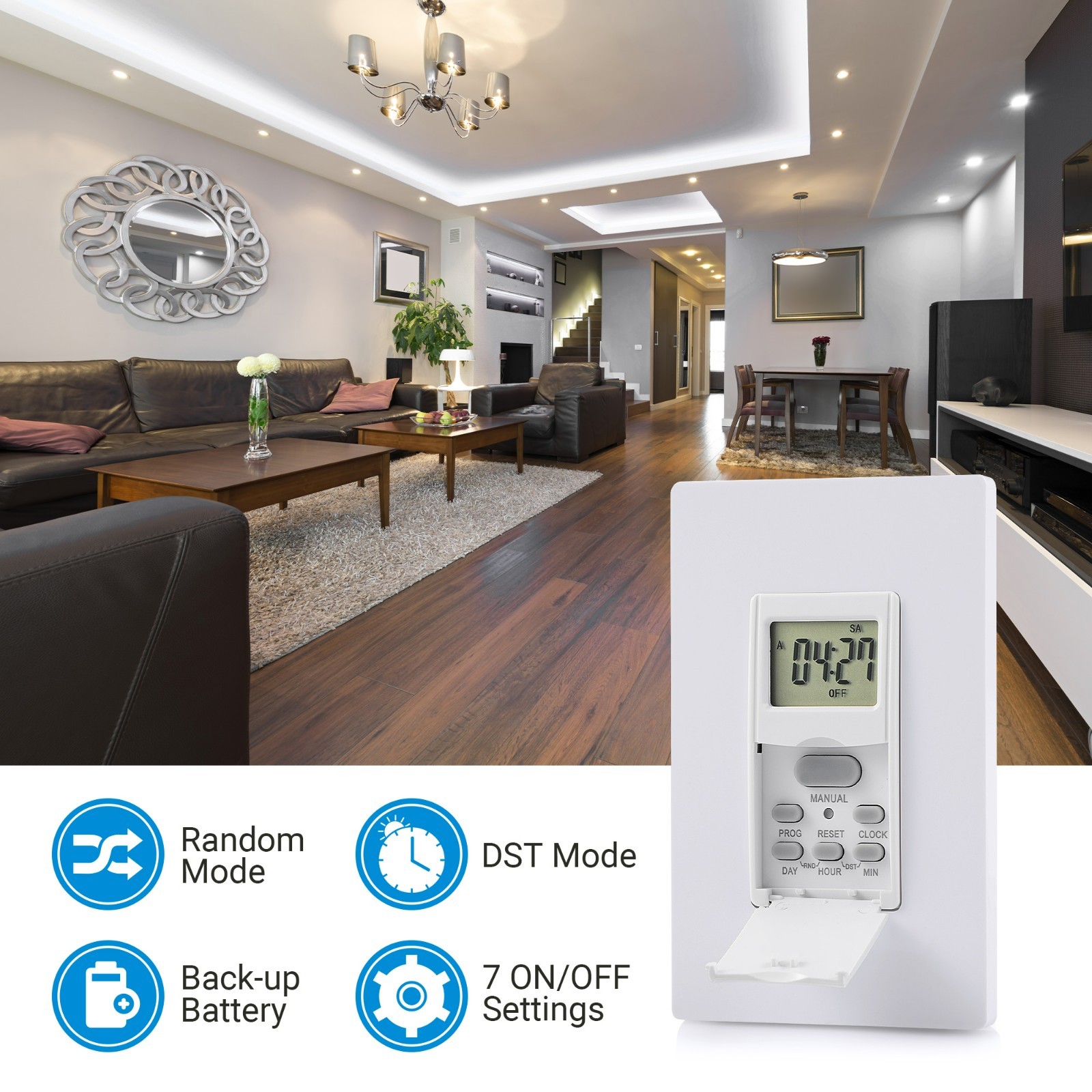 7-Day Programmable In-Wall Timer Switch, Digital, Random Mode, Neutral Wire Requ gallery