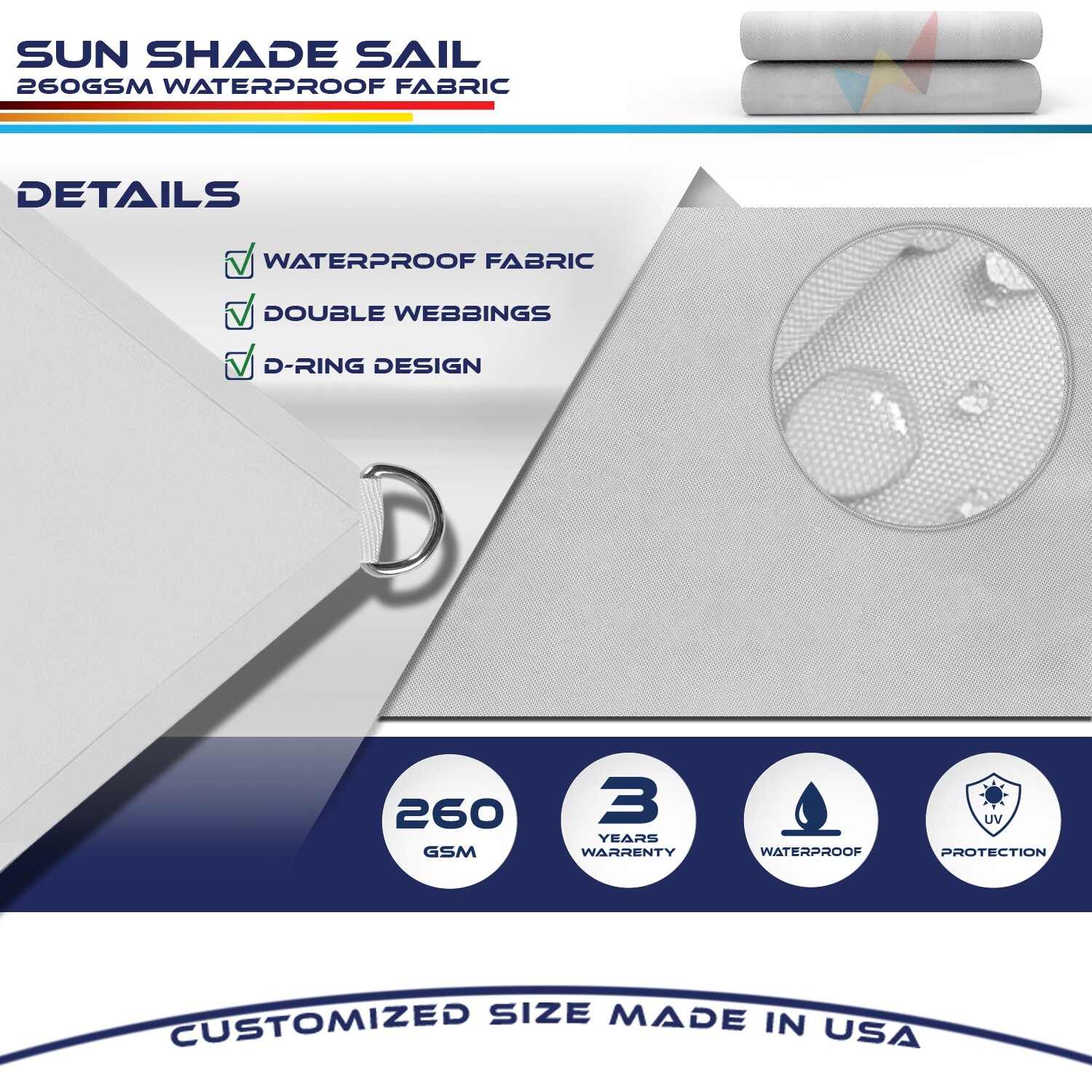 2-7FT gray Straight Edge Waterproof Sun Shade Sail UV Blocker Patio Pool Cover gallery