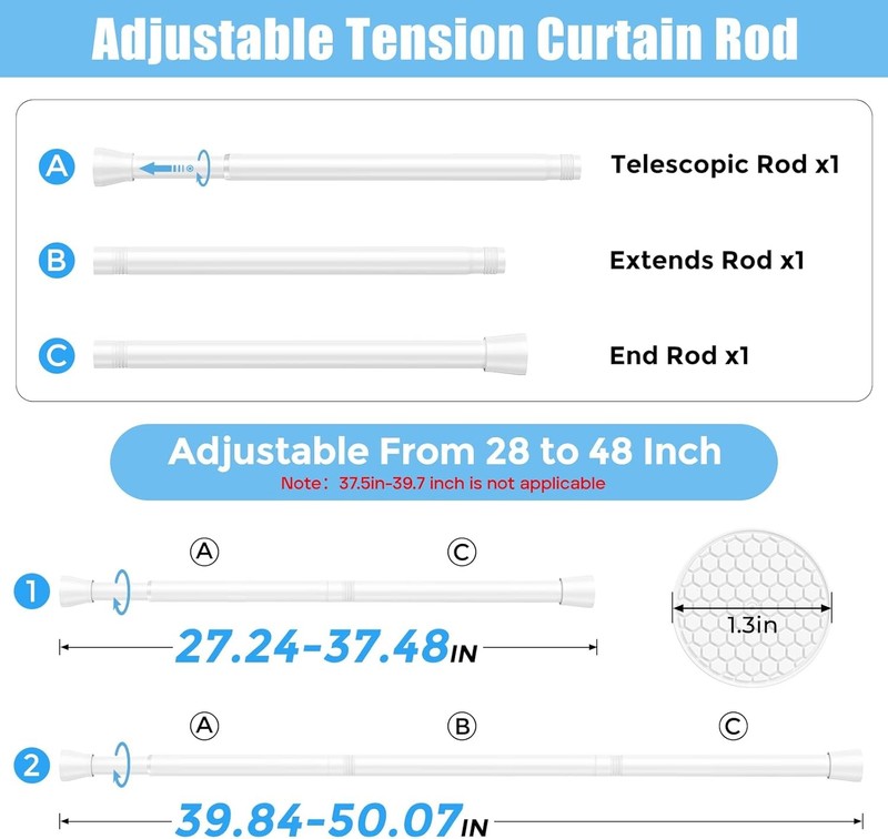 Tension Curtain Rod Adjustable Spring Tension Rods for Windows 28 to 48 Inch, No gallery