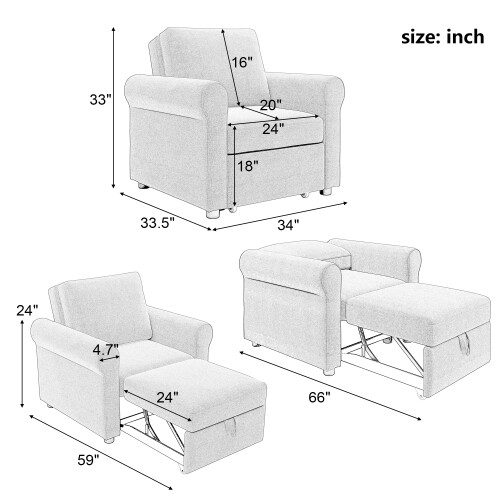 3-in-1 Sofa Bed Pull Out Accent Armchair Convertible Sleeper Chair Bed Recliner gallery