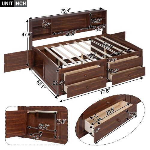 Full Size Captain Bed with Bookcase & Drawers Wood Daybed with Storage Headboard gallery