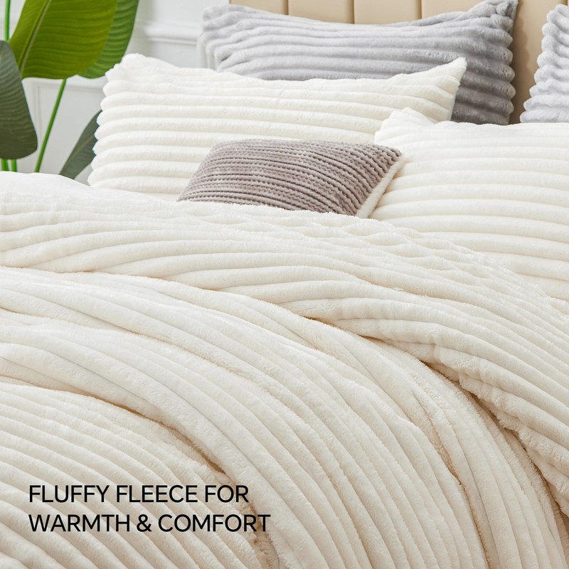 Fleece Queen Comforter Set -Super Soft & Warm Fluffy Cream White Bedding, Lux... gallery