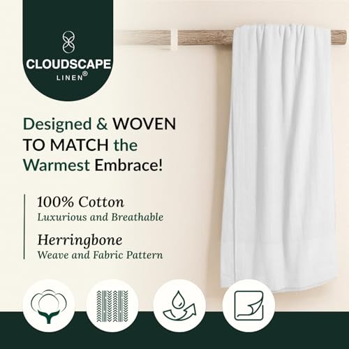 Cloud Scape Linen Herringbone Cotton Throw Blanket for Throw (50" x 70") White gallery