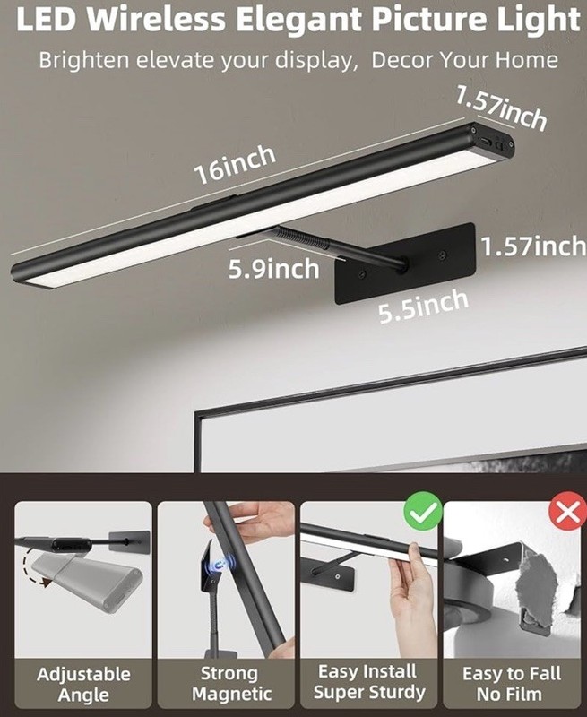 Rechargeable Wireless LED Picture Light W/ Remote Control 3 Color Settings 2Pack gallery