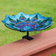 Exquisite Feathers Deck-Mounted/Staked Glass Bird Bath by Sunnydaze