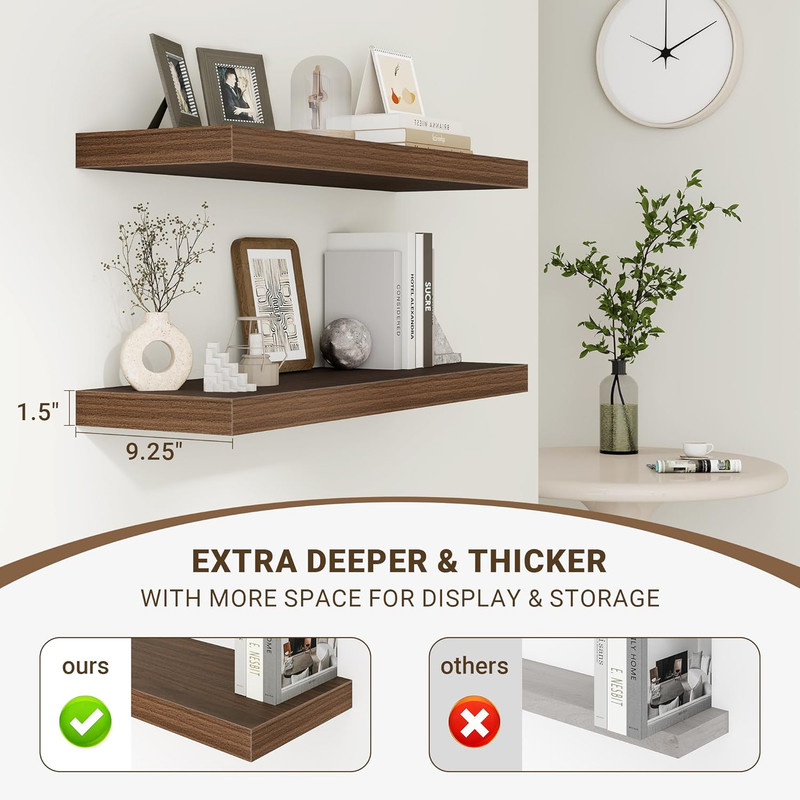 72" Walnut Floating Shelf - 3D Textured Wood Grain for Any Room gallery