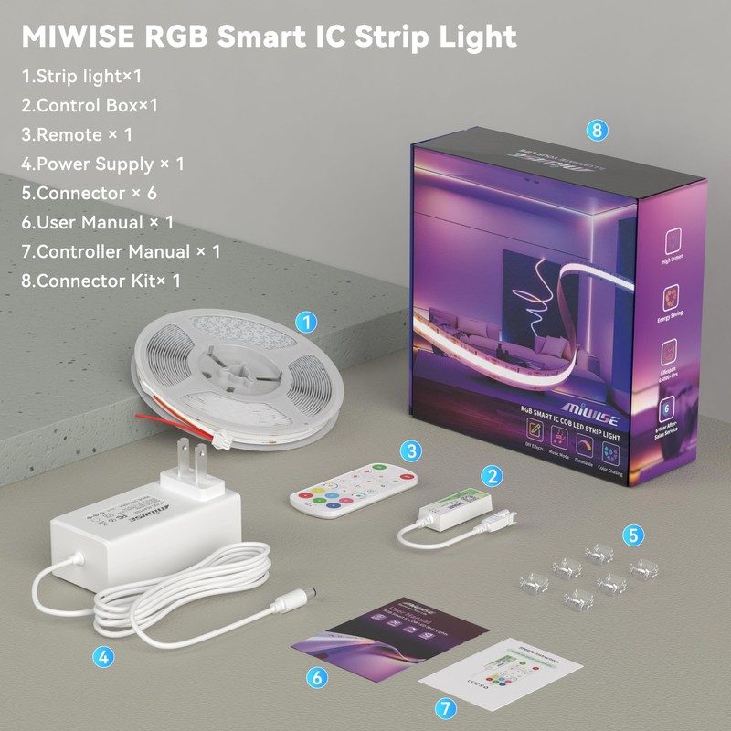 LED Strip Lights,RGB Smart IC COB LED Strip Light Color Chasing,24ft Multicol... gallery