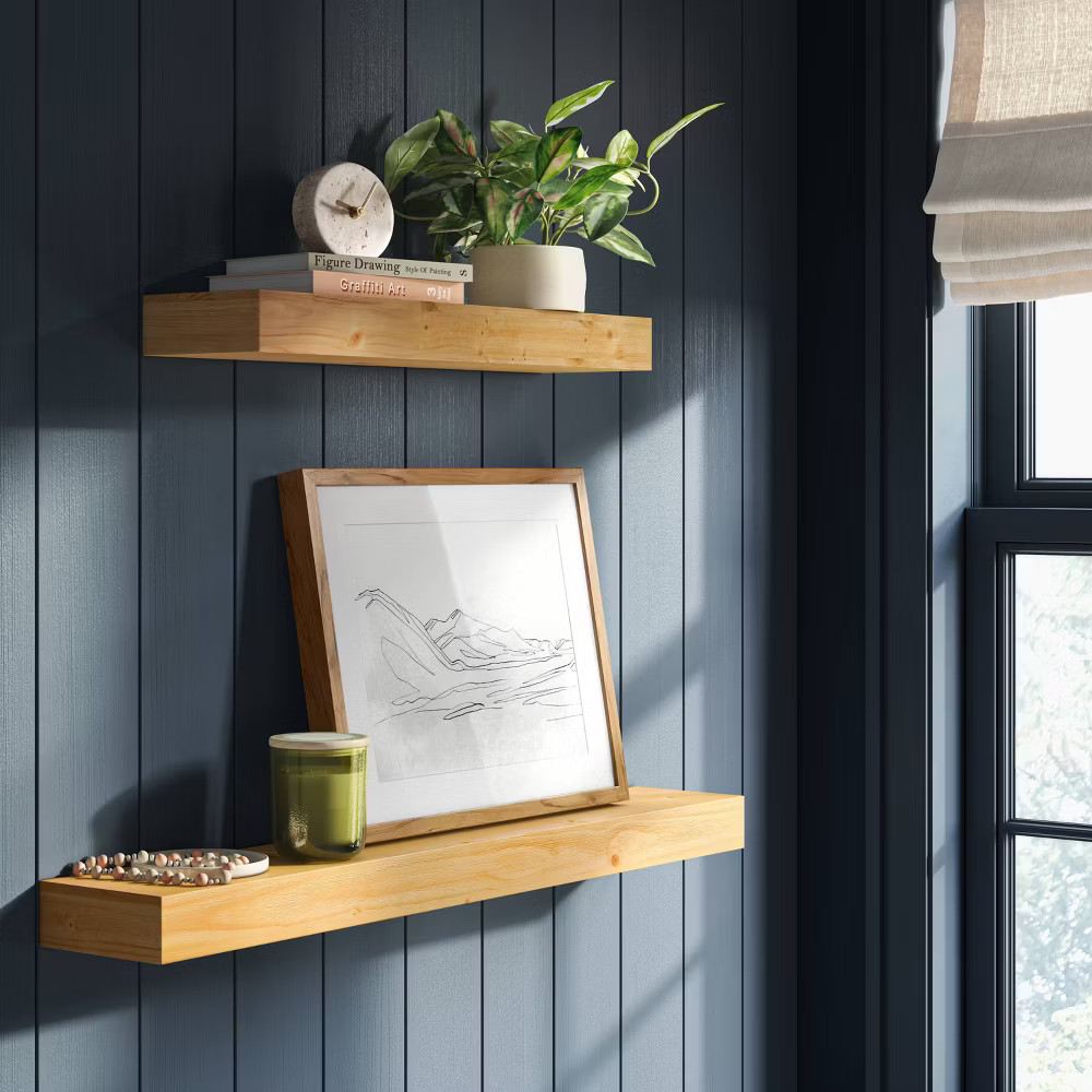 36" Floating Wood Shelf Natural - Threshold gallery