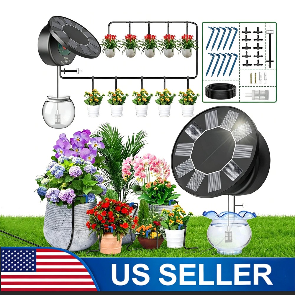 Solar Drip Irrigation System, Automatic Watering Kit for 15 Pots with 49ft Hose