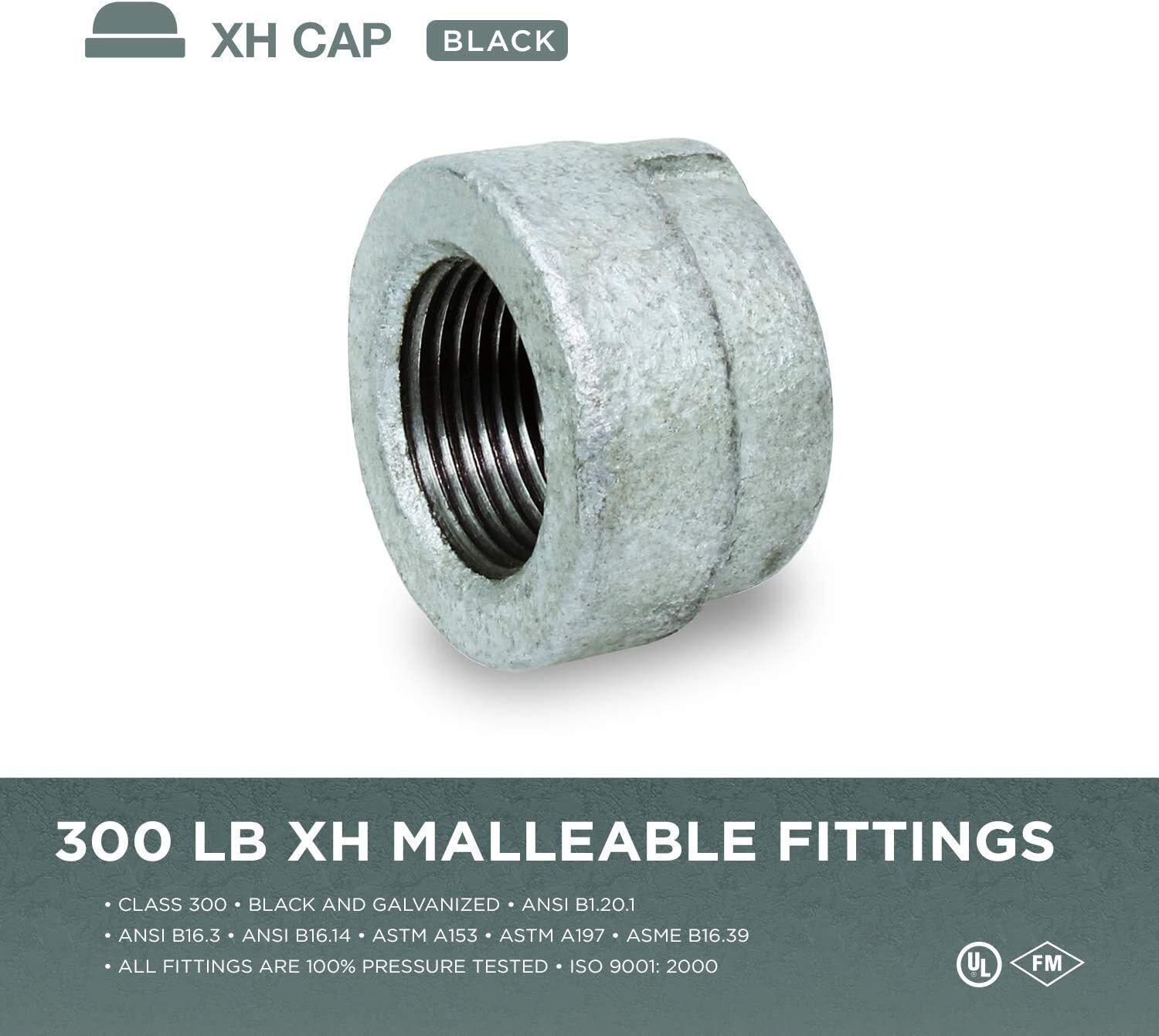 3/8" FIP Galvanized Malleable Iron Pipe Cap for 300 lb Applications, Extra Heavy gallery