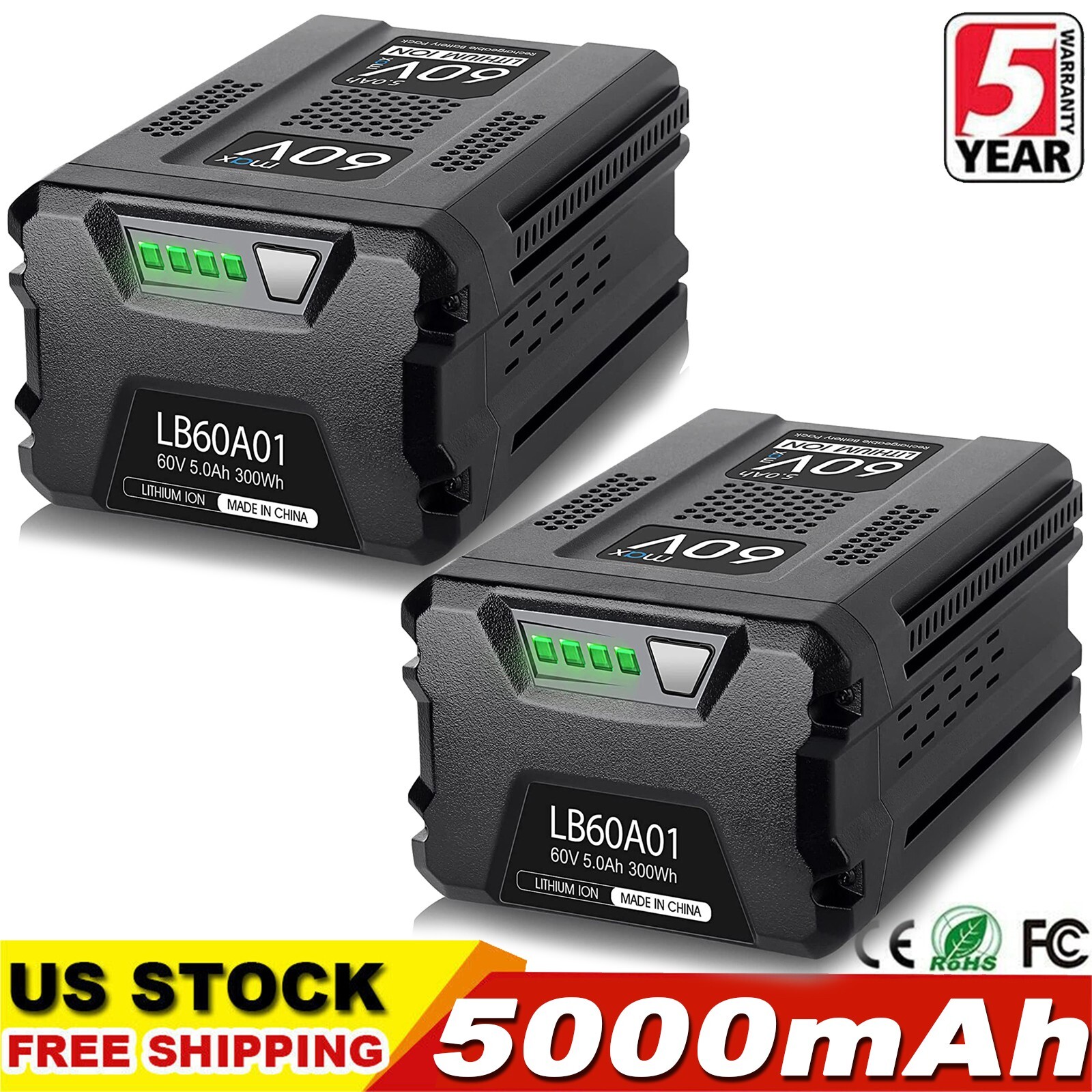 2pack 5.0Ah For Greenworks Pro 60Volt Max Tool Lithium-ion Battery LB605 LB60A01 gallery