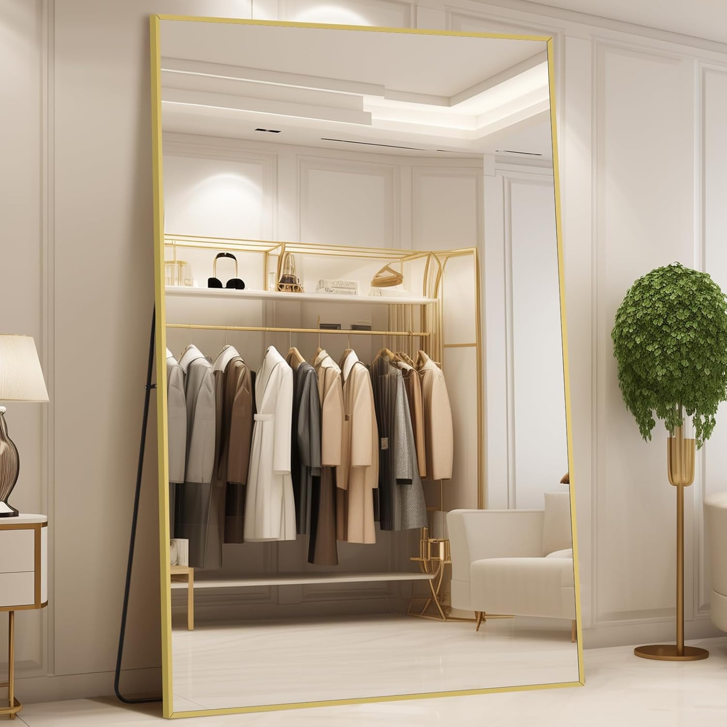 Oversized Gold Full Length Mirror 44"x72" - Freestanding & Stylish Design gallery