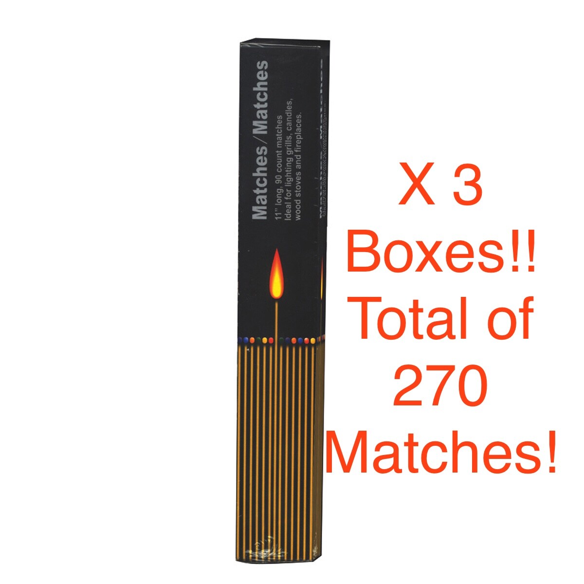 3 X 90-count Boxes Seymour 11" LONG Hearth Matches! Fireplace! BBQ! Wood Stove! gallery