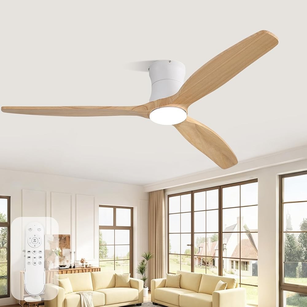 52in Indoor Reversible Ceiling Fan w/ and Remote Control Flush Mount Ceiling Fan