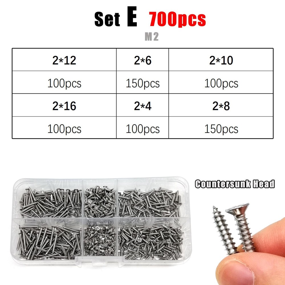 M1.2-M4 SS304 Phillips Flat Countersunk Self Tapping Screws Assortment Kit Box