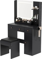 GARVEE LED Dressing Table with 2 Drawers, Hair Dryer Rack & Adjustable Lights