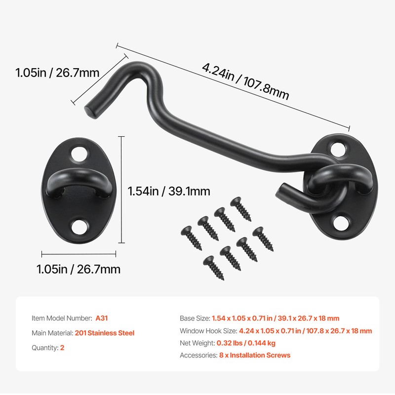 Hook and Eye Gate Latch 2 Pack Barn Door Latch Hook with Mounting Screws gallery