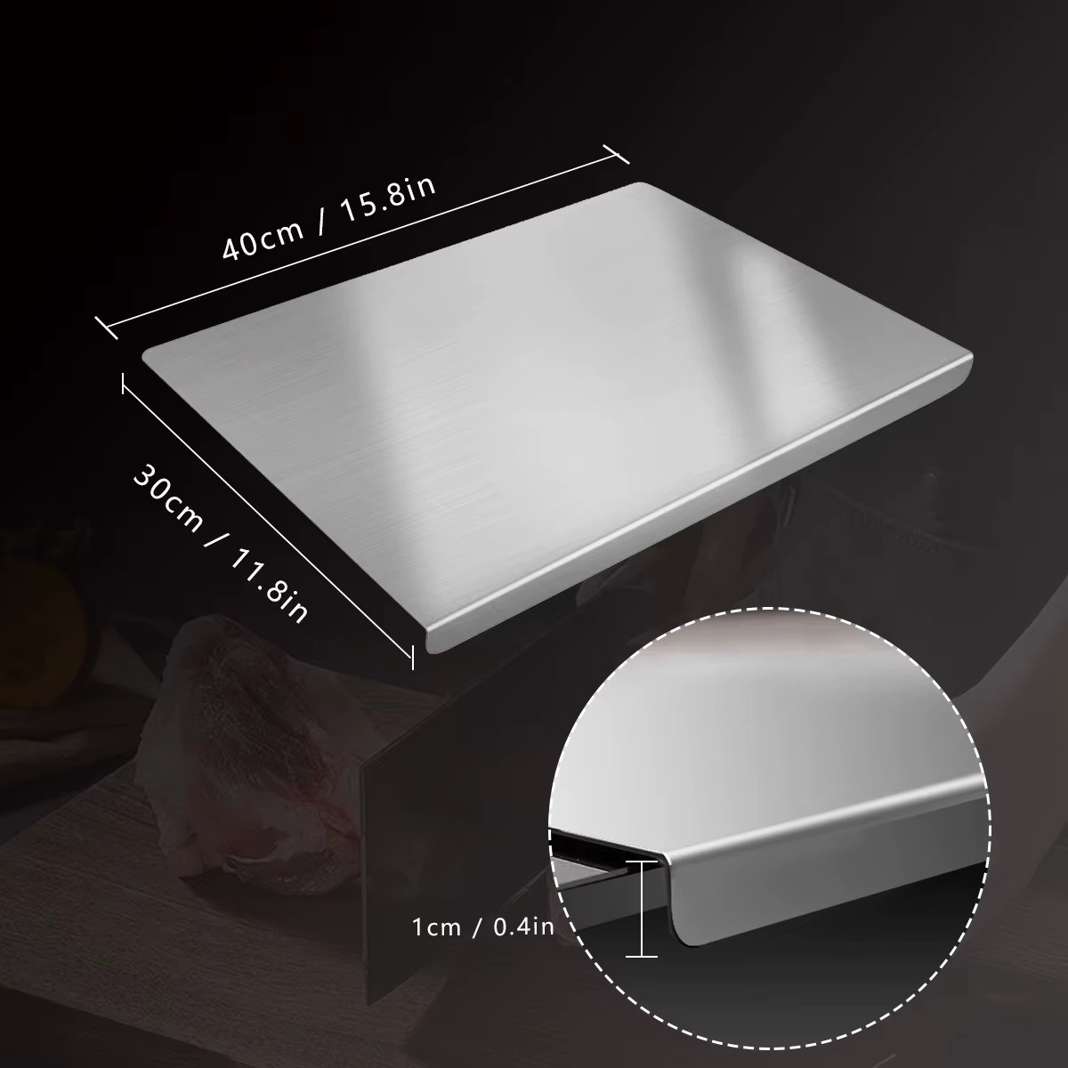 304 Stainless Steel Chopping Board Large with Lid Non Slip for Kitchen Counter. gallery