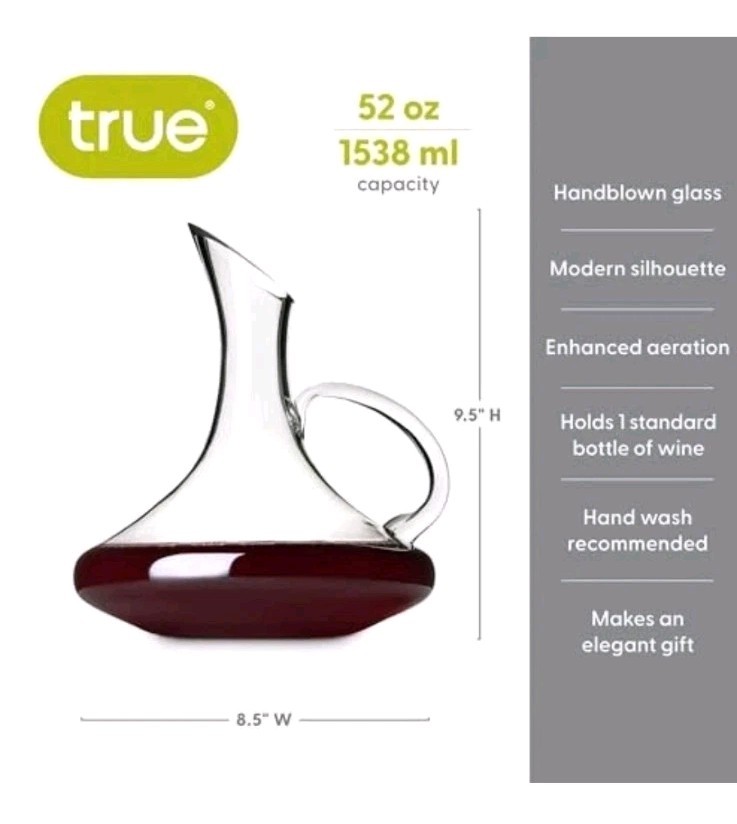 Handled Wine Decanter, Glass Carafe, Red and White Wine, Wine Capuli Decanter gallery