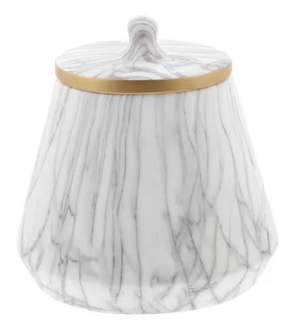 MODERN HOME DECOR WHITE / GOLD / GREY FINISH 11" CERAMIC JAR WITH LID gallery