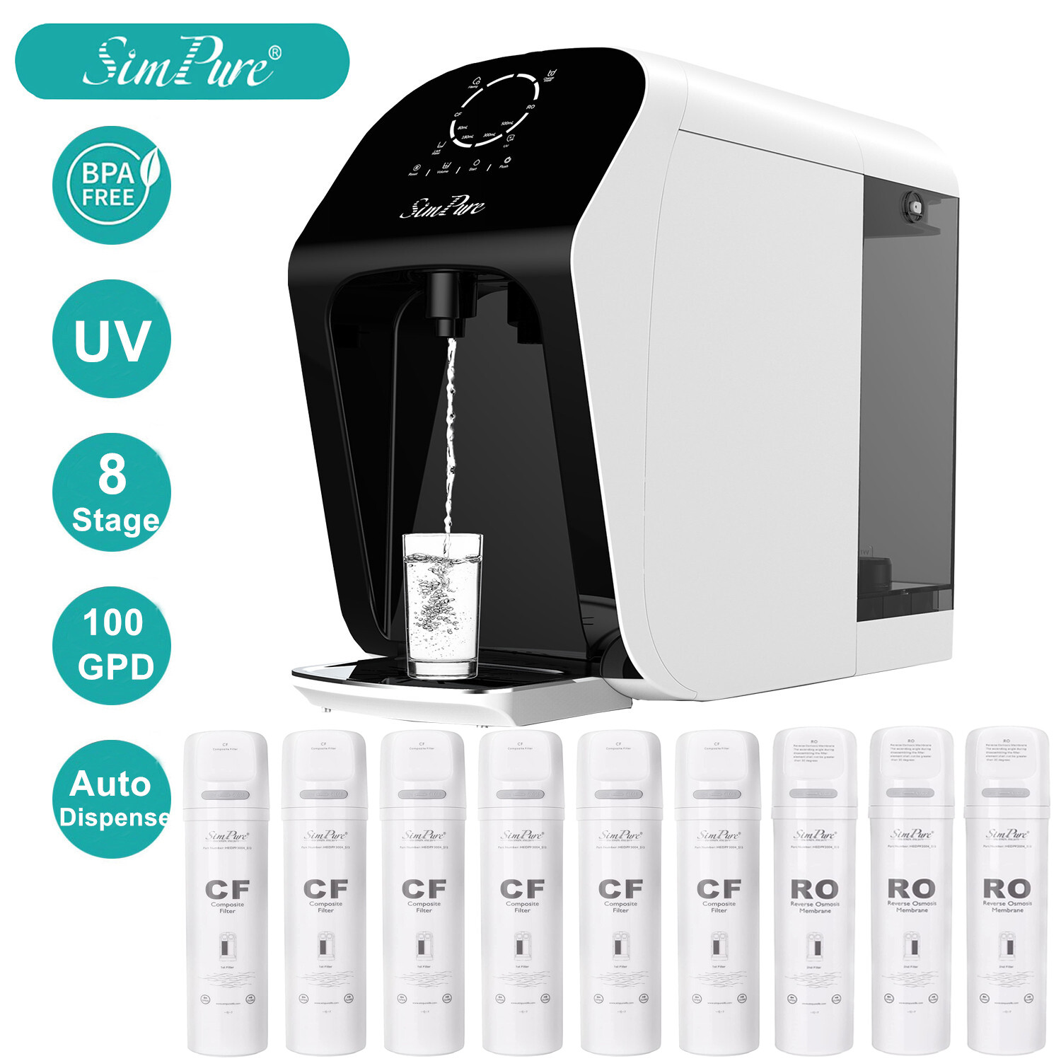 8-Stage SimPure WP1 UV Countertop Reverse Osmosis Water Filter System Dispenser gallery
