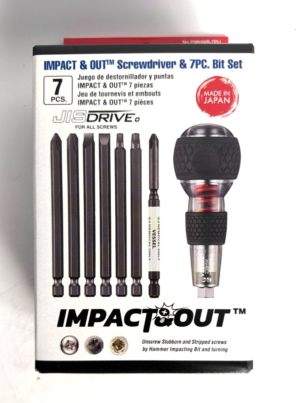 [NEW] (238HWB7PU) Vessel IMPACT & OUT Screw Remover Handle & 7PC Bit Set gallery