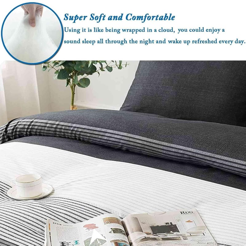 King Comforter Set Grey Black Patchwork Stripe Reversible Bedding 7 Piece gallery