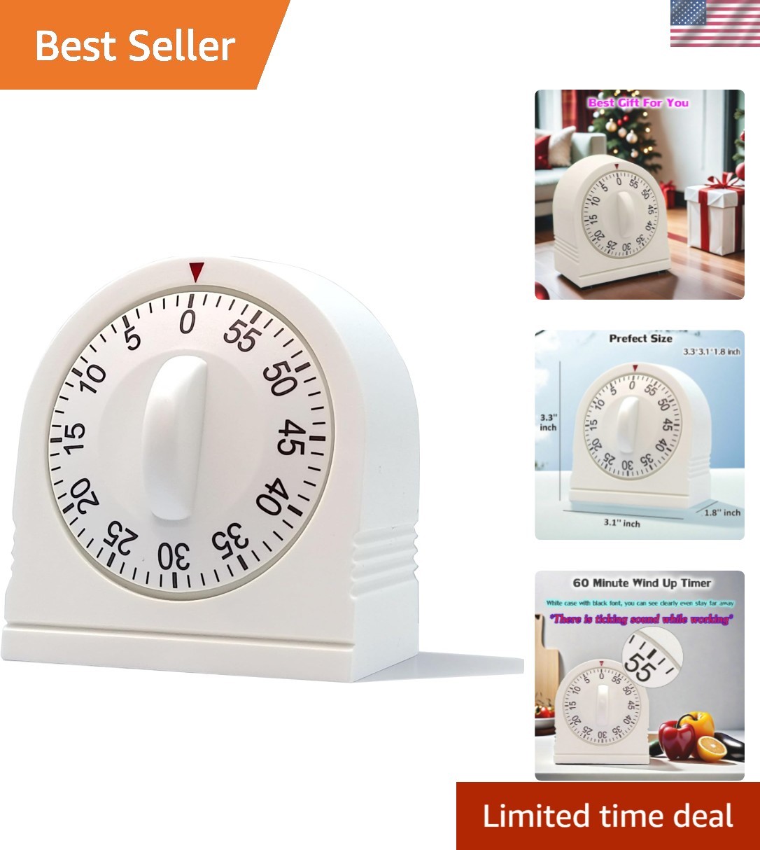 60 Minute Wind Up Timer, Visual Mechanical Timer with Loud Alarm, Manual Coun... gallery