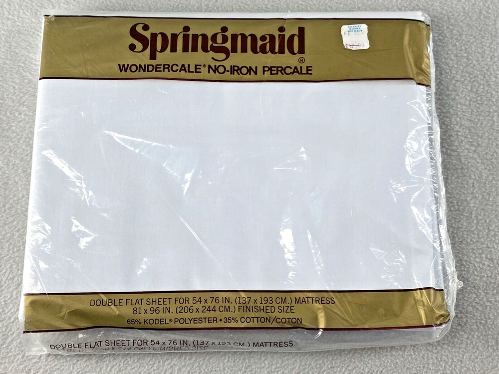 Springmaid Full Double Flat Sheet White Percale Polyester Cotton 81" x 96" USA