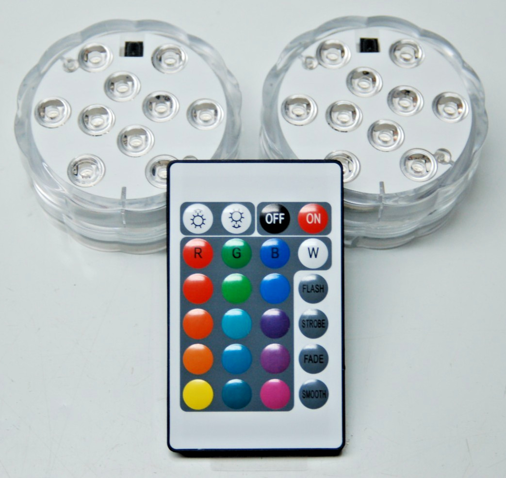 RoHS Submersible 16 Color LED Multi Color Puck Lights with remote - New Open Box gallery