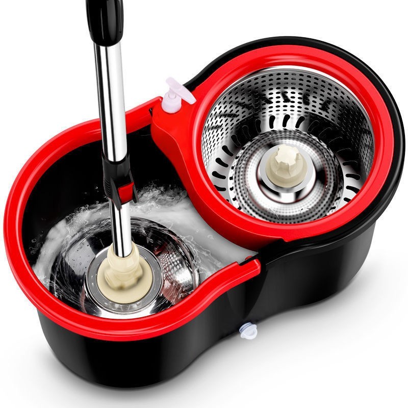 360° Spin Mop & Bucket Set Stainless Steel Wringer with Microfiber Refills US gallery