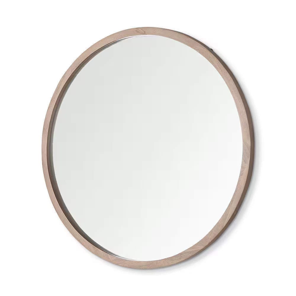 Gambit 1 In. W X 49 In. H round Light Brown Wood Frame Wall Mirror gallery