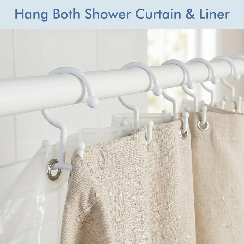 Plastic Double Shower Curtain Hooks,12Pcs Bathroom Shower Curtain Hooks, Smooth gallery