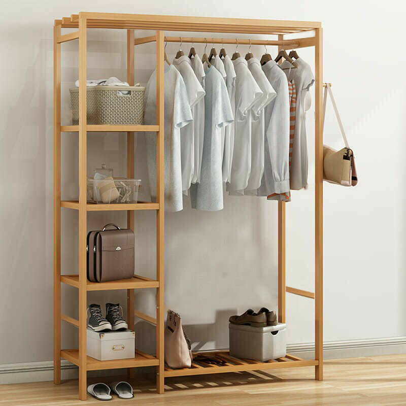 Bamboo Garment Rack Freestanding Closet Heavy Duty Clothes Rod Storage Organizer gallery