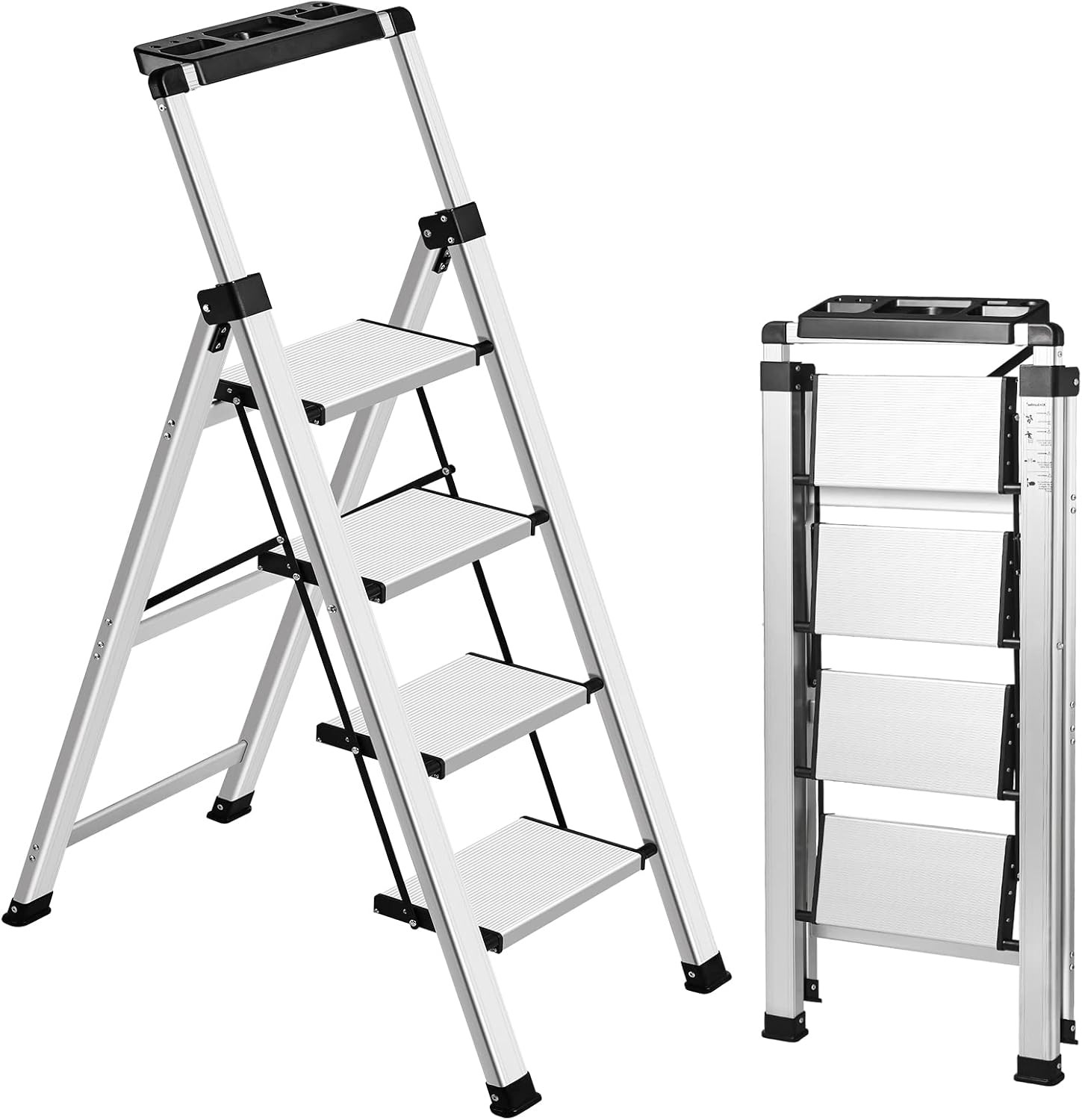 4 Step Ladder, Retractable Handgrip Folding Step Stool with Anti-Slip Wide Pedal gallery