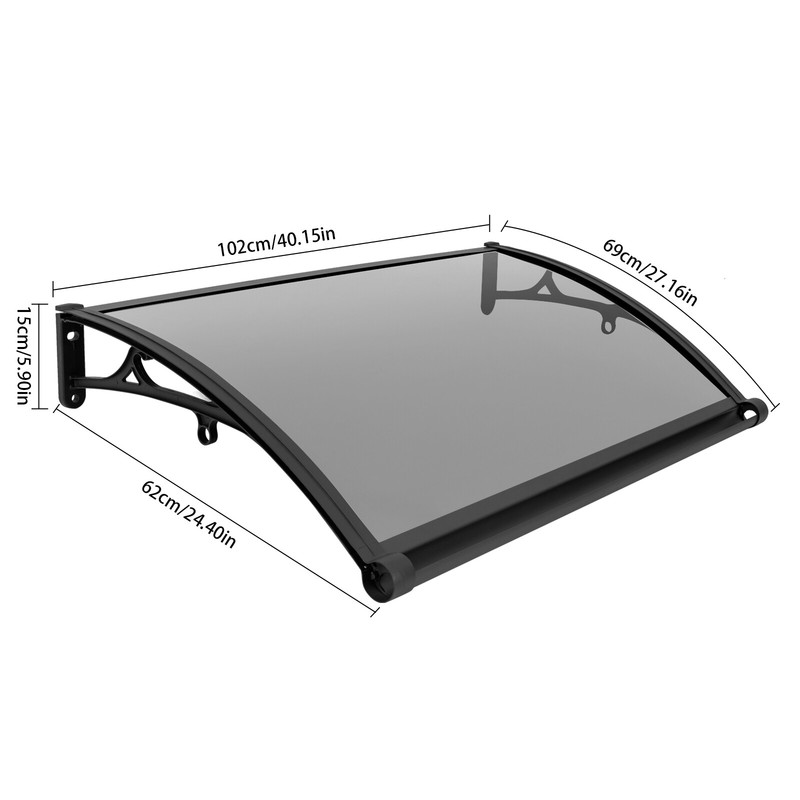 Window Awning Front Door Eaves Canopy 40"x24" Polycarbonate Roof Sun Shade Cover gallery