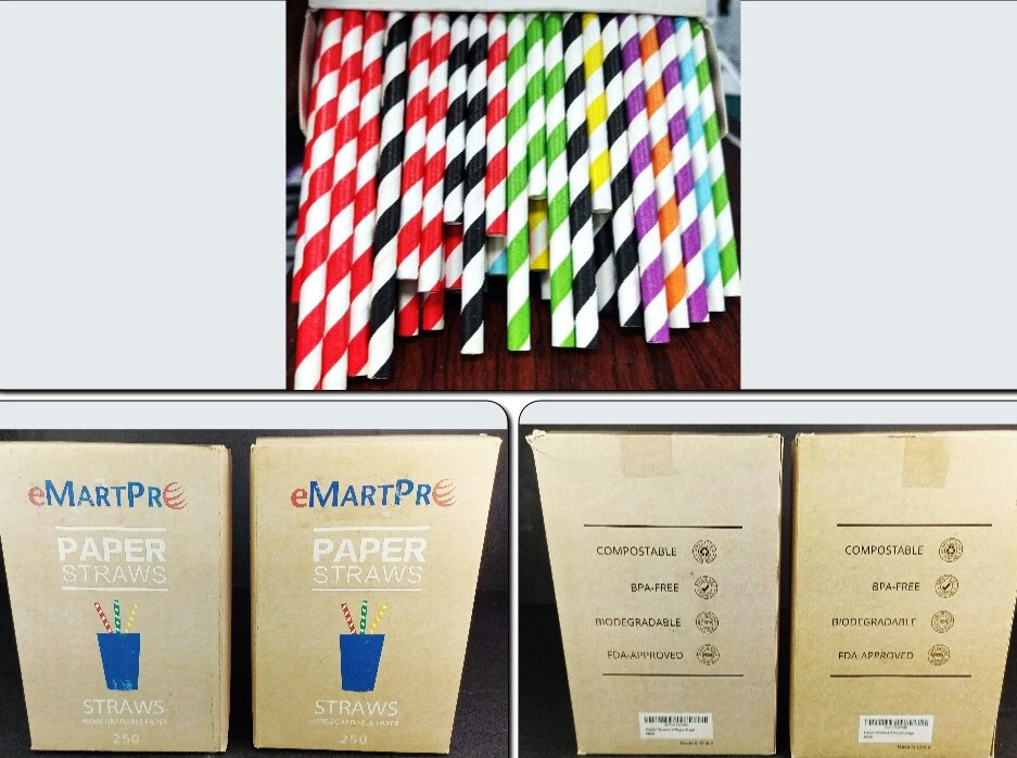 Paper Straws 500 Pcs Biodegradable Compostable FDA Approved Colorful Stripes gallery